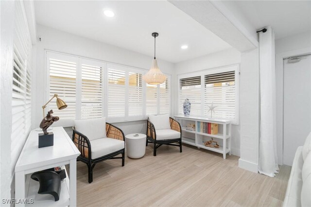 living area with light wood-type flooring