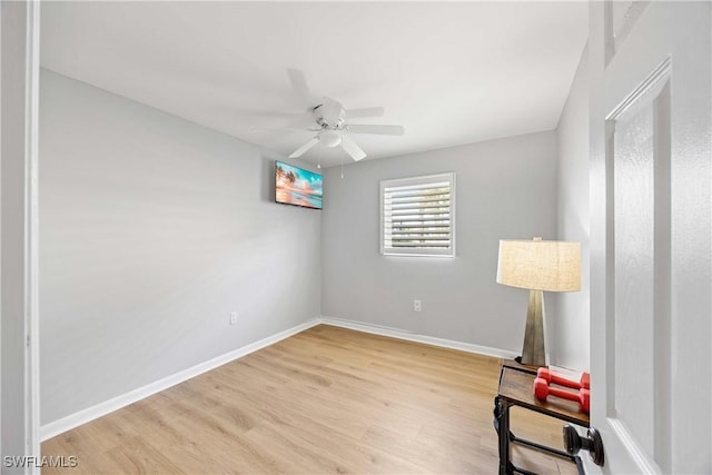 unfurnished room featuring light hardwood / wood-style floors and ceiling fan