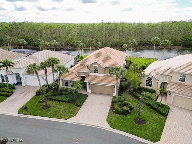 bird's eye view featuring a water view