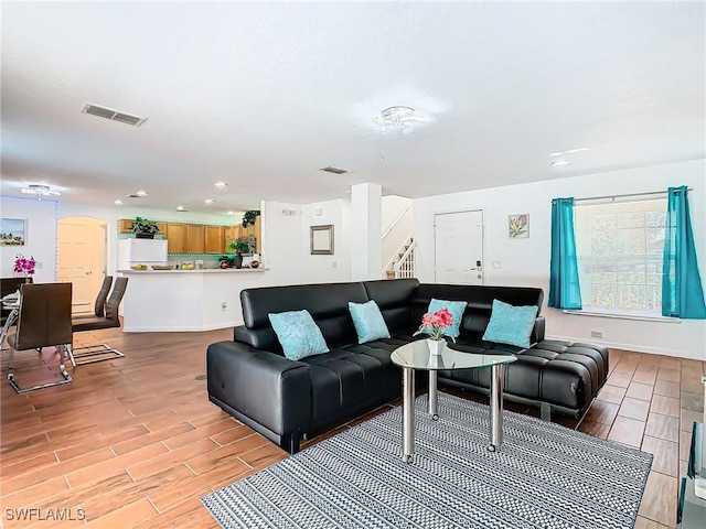 living room featuring light hardwood / wood-style flooring