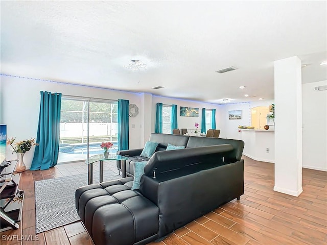 living room with light wood-type flooring