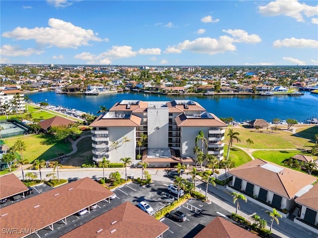 aerial view with a water view