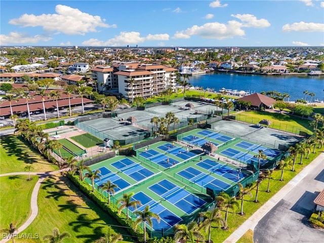 aerial view featuring a water view