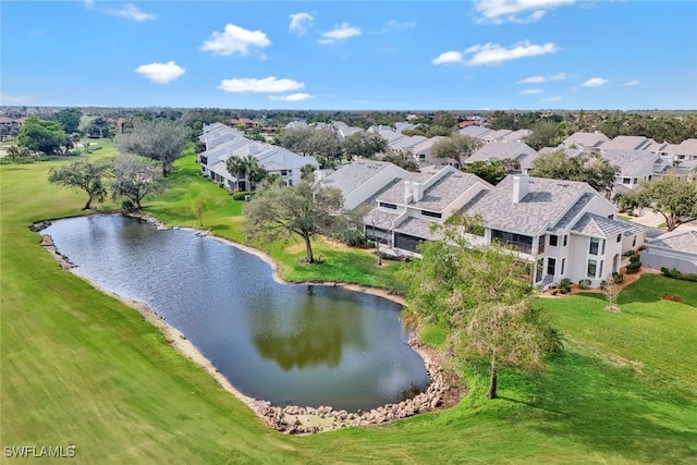 bird's eye view with a water view and a residential view