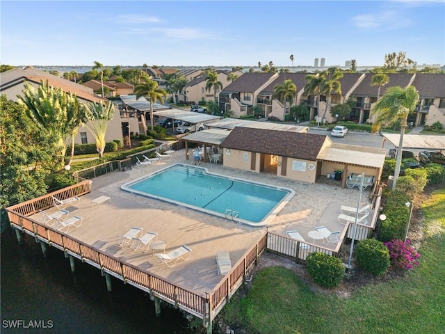 view of swimming pool featuring a patio