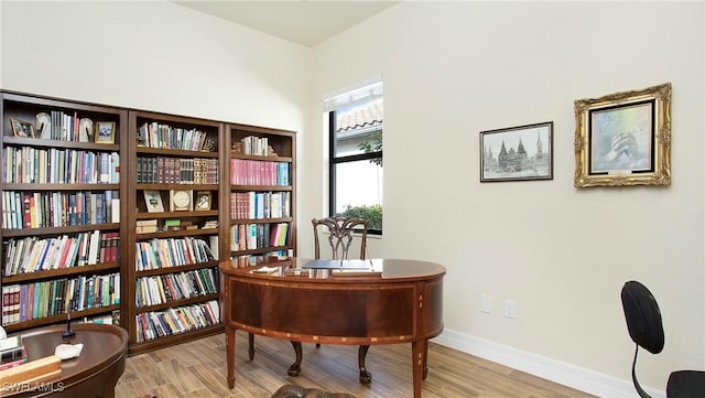 living area with light hardwood / wood-style flooring