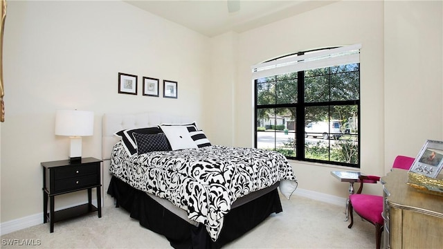 bedroom with carpet floors and ceiling fan