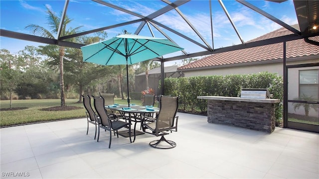 view of patio / terrace featuring area for grilling and a lanai