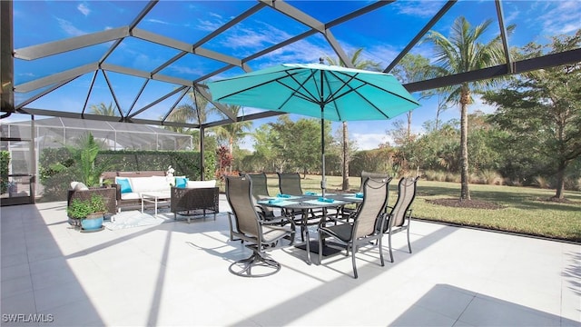 view of patio featuring a lanai and outdoor lounge area