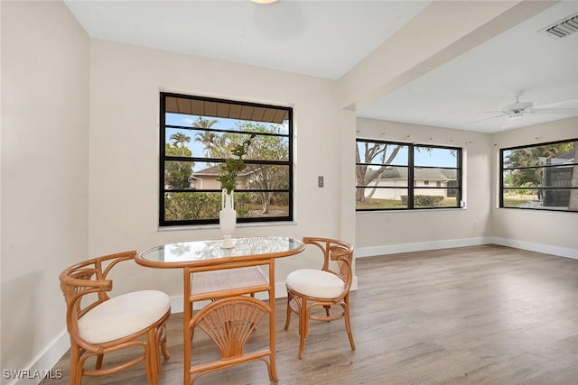 living area featuring ceiling fan and hardwood / wood-style floors