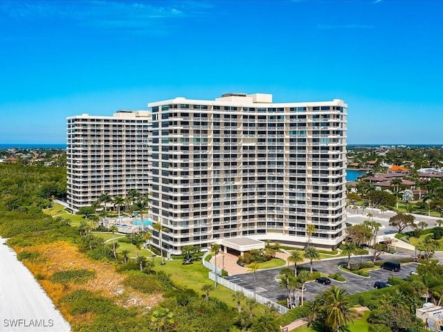 view of building exterior featuring a water view