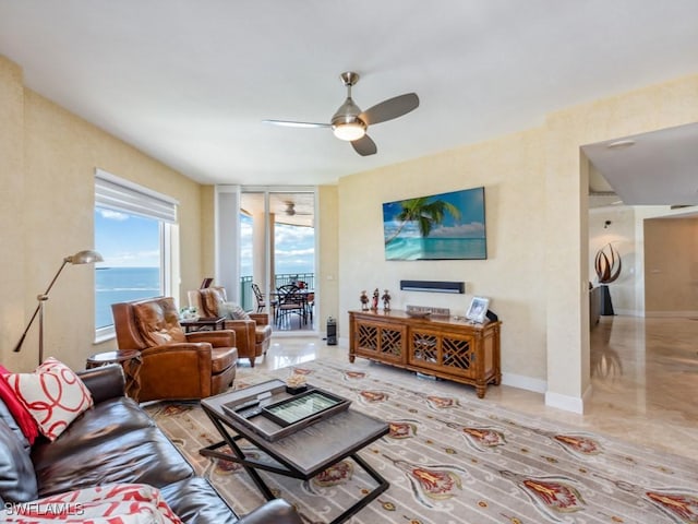 living room featuring ceiling fan