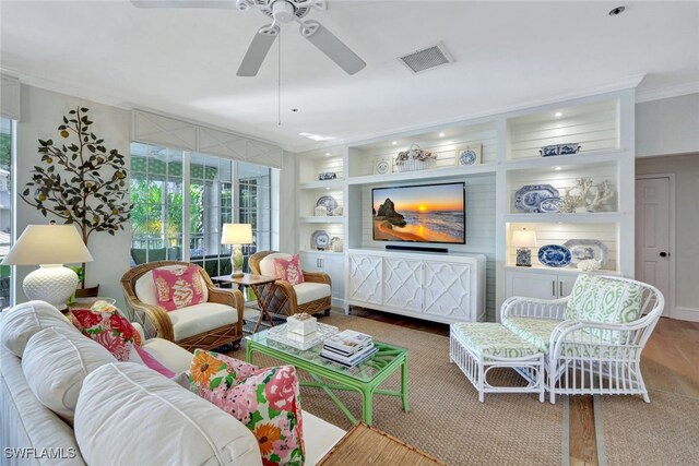 living room with ceiling fan