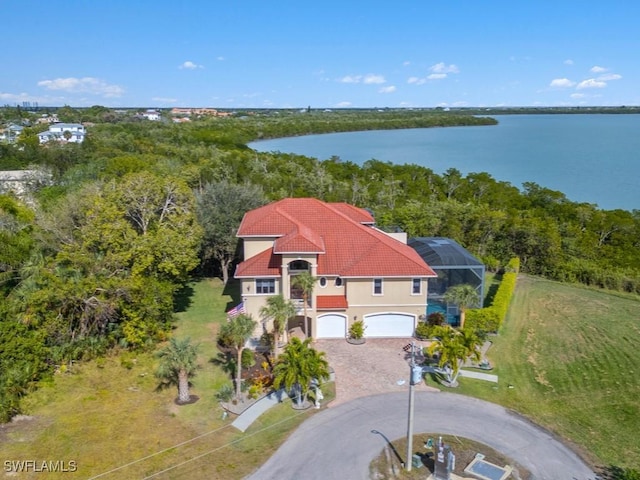 bird's eye view featuring a water view