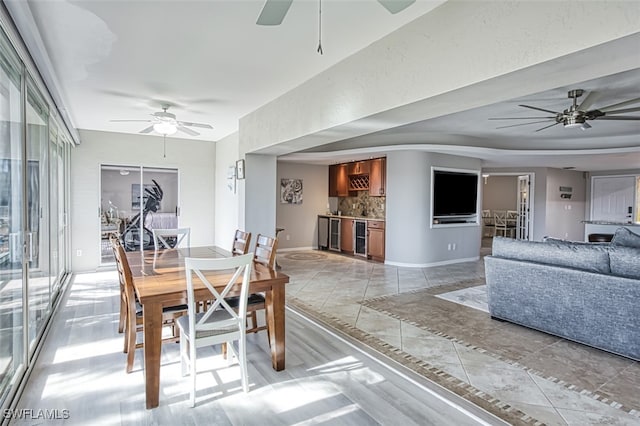 dining area with wine cooler