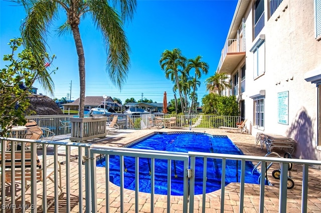 view of swimming pool with a patio