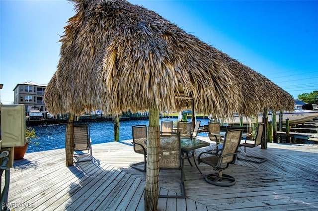 dock area with a water view