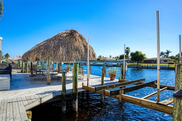 dock area featuring a water view