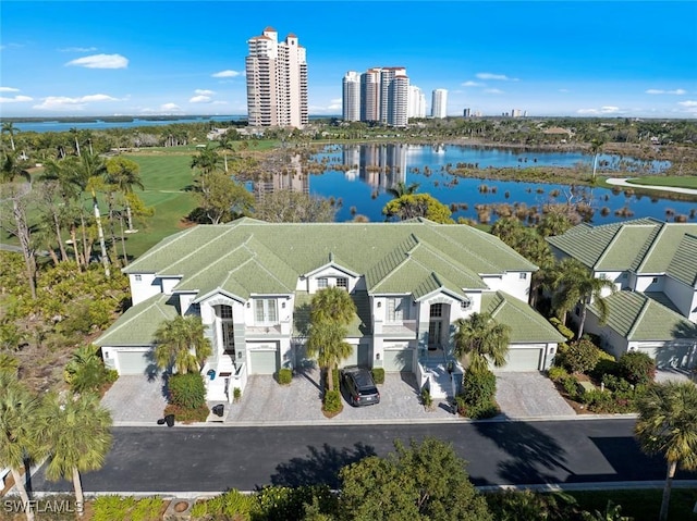 aerial view with a water view