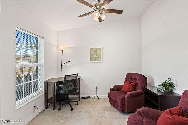 home office featuring ceiling fan