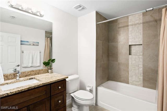 full bathroom featuring vanity, toilet, and shower / tub combo with curtain