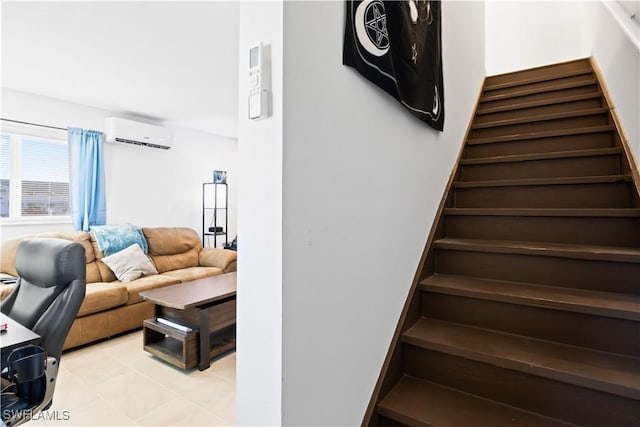 stairs featuring a wall mounted air conditioner