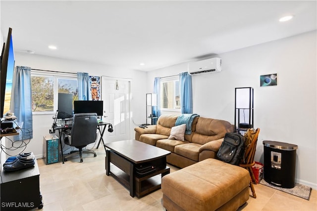 living room with an AC wall unit