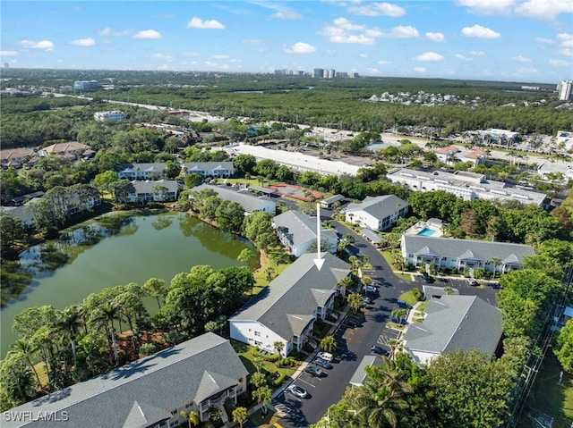 aerial view with a water view