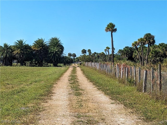 view of road with a rural view