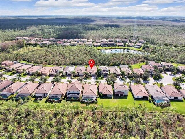 bird's eye view featuring a water view