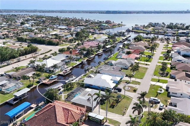 aerial view with a water view