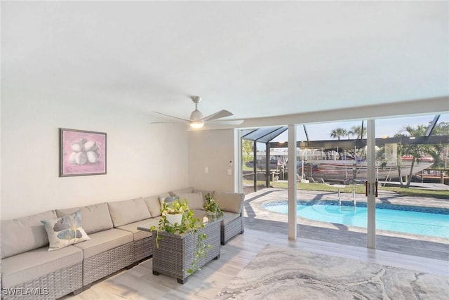 living room with ceiling fan