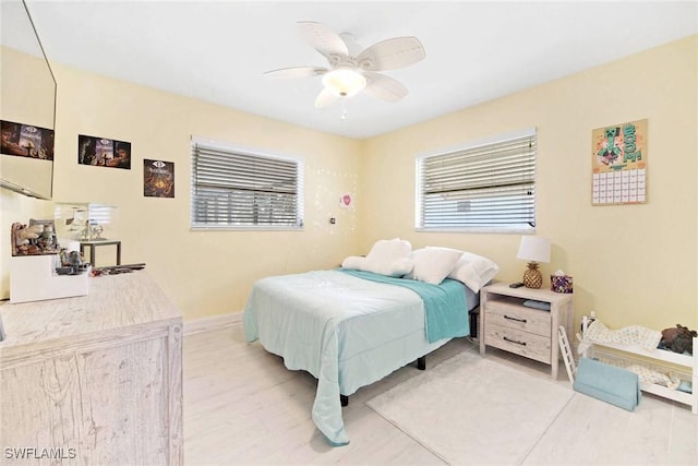 bedroom featuring ceiling fan