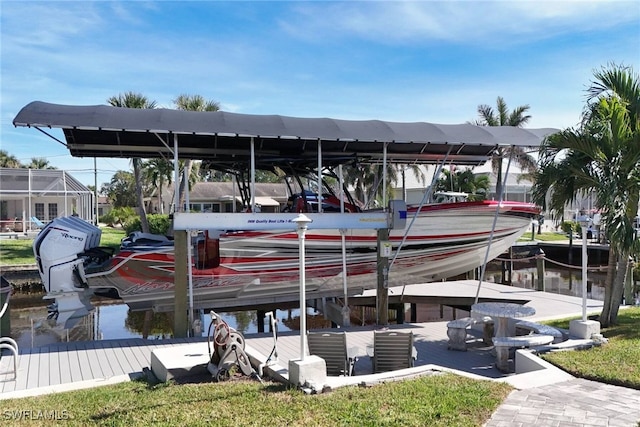 view of dock with a water view