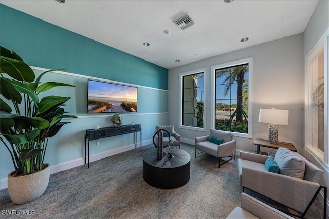 sitting room featuring carpet flooring