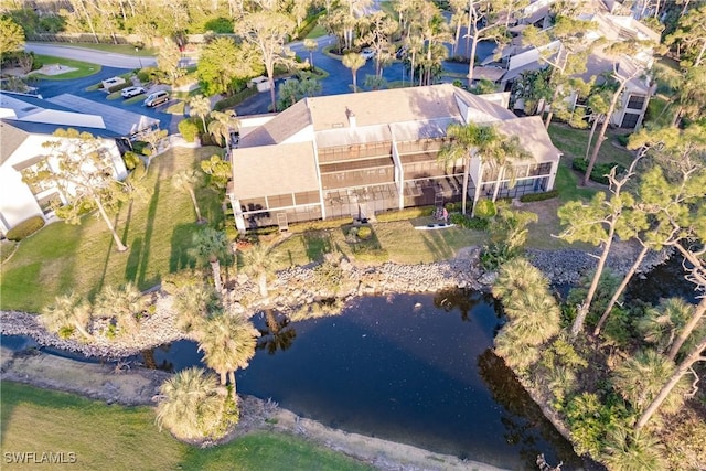 aerial view featuring a water view