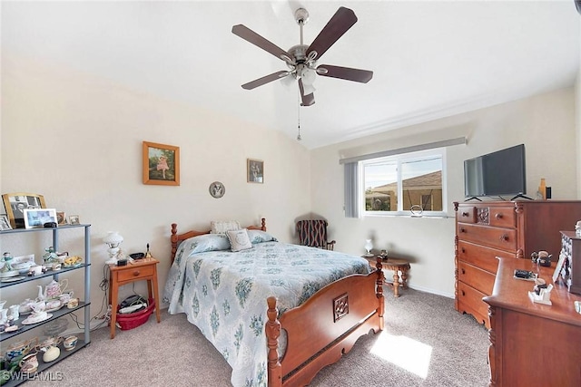 bedroom featuring ceiling fan and light colored carpet