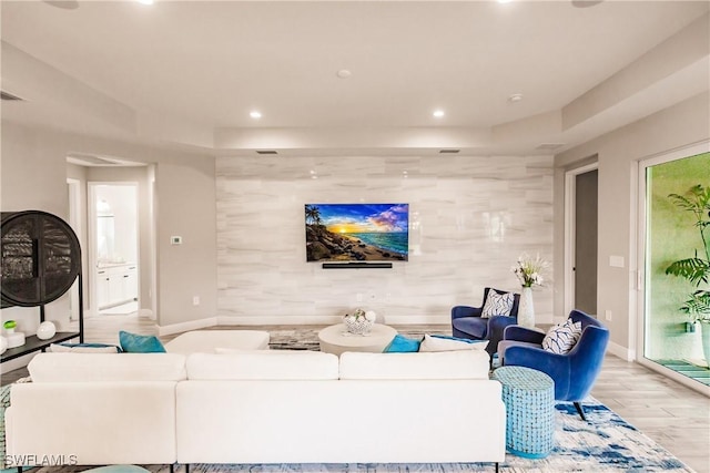 living room with light wood-type flooring