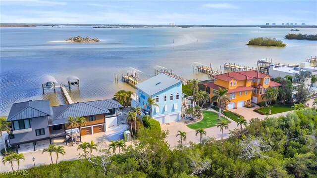 aerial view with a water view