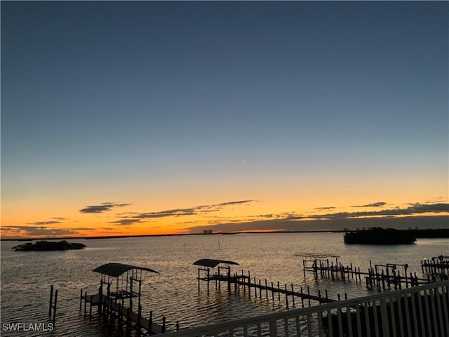 property view of water with a boat dock