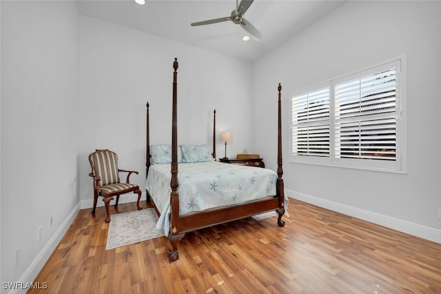 bedroom featuring ceiling fan and hardwood / wood-style floors