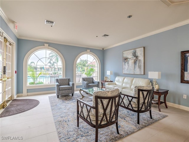 living room featuring ornamental molding