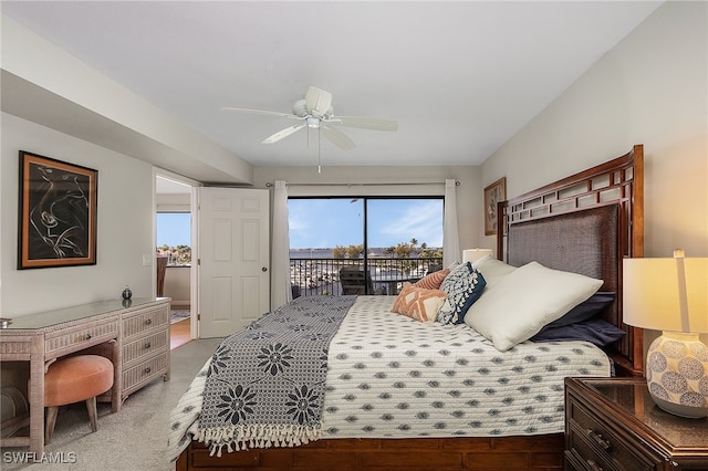 bedroom featuring access to outside and ceiling fan