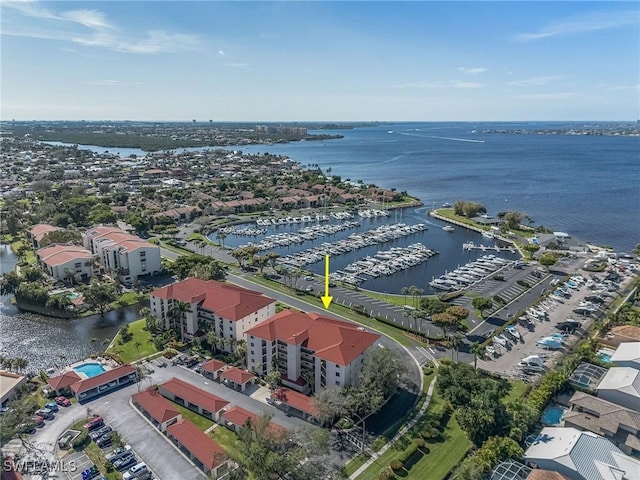 aerial view with a water view