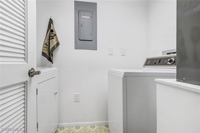 laundry area with washer and clothes dryer and electric panel