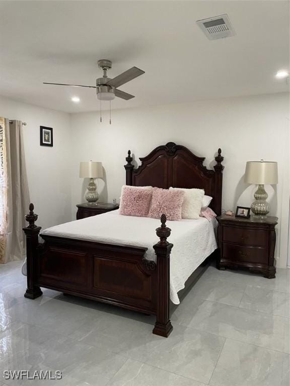 bedroom featuring ceiling fan