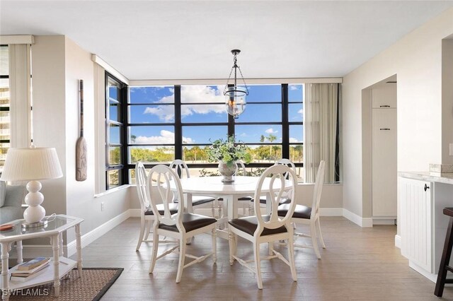 dining room featuring hardwood / wood-style floors and a notable chandelier