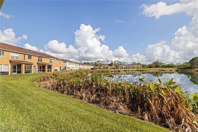 exterior space featuring a water view