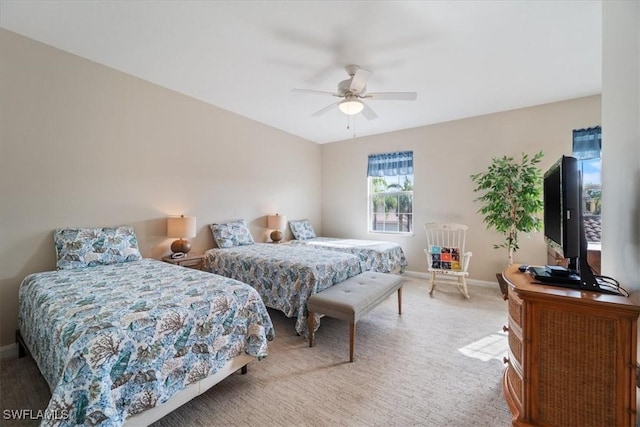 bedroom featuring carpet flooring and ceiling fan