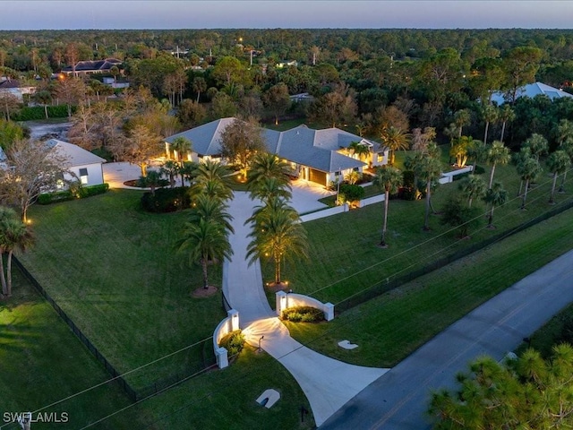 view of aerial view at dusk